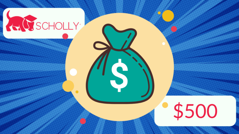 Cartoon money bag with blue burst background, $500 cash giveaway.