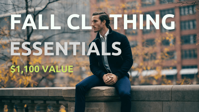 Man in outdoor setting depicting fall essentials giveaway