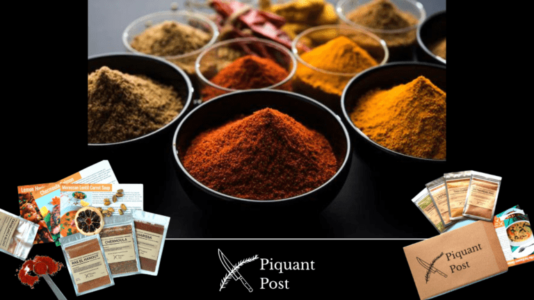 Mounds of assorted spices, 6-month spice subscription giveaway
