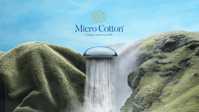 Showerhead waterfall with towel mountains