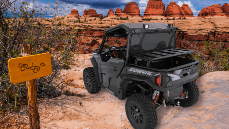 Polaris 4x4 on a rock trail, Rhino-Rack Polaris giveaway.