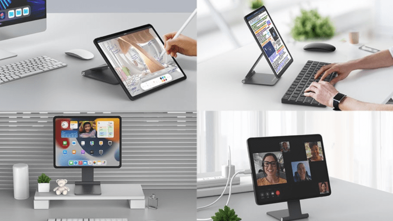 Collage of M2 iPads, iPad and magnetic stand giveaway.